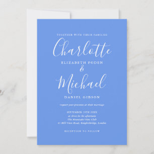 Cornflower Blue Elegant Signature Script Wedding Invitation
