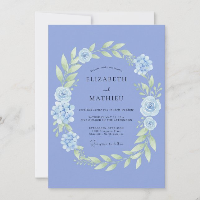 Cornflower Blue Ethereal Spring Wedding Invitation (Front)