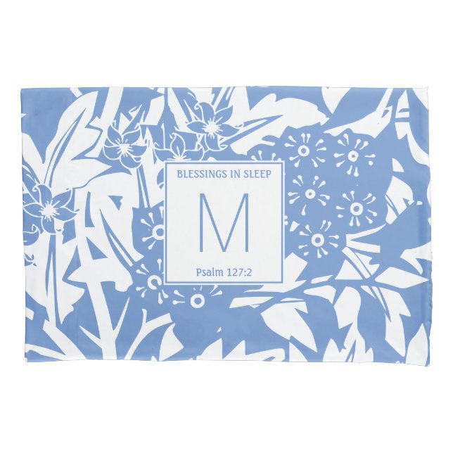 Cornflower Blue Floral Monogram Pillowcase (Front)