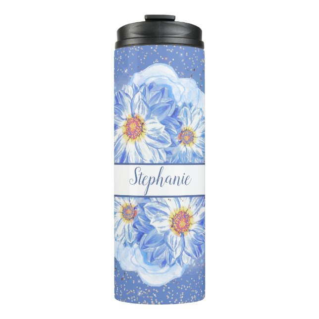 Cornflower Blue Floral Personalised Thermal Tumbler (Front)