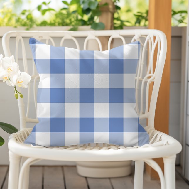 Cornflower Blue Gingham Check Plaid Pattern Cushion (Creator Uploaded)