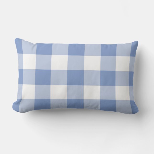 Cornflower Blue Gingham Check Plaid Pattern Lumbar Cushion (Front)