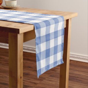 Cornflower Blue Gingham Check Plaid Pattern Rustic Short Table Runner