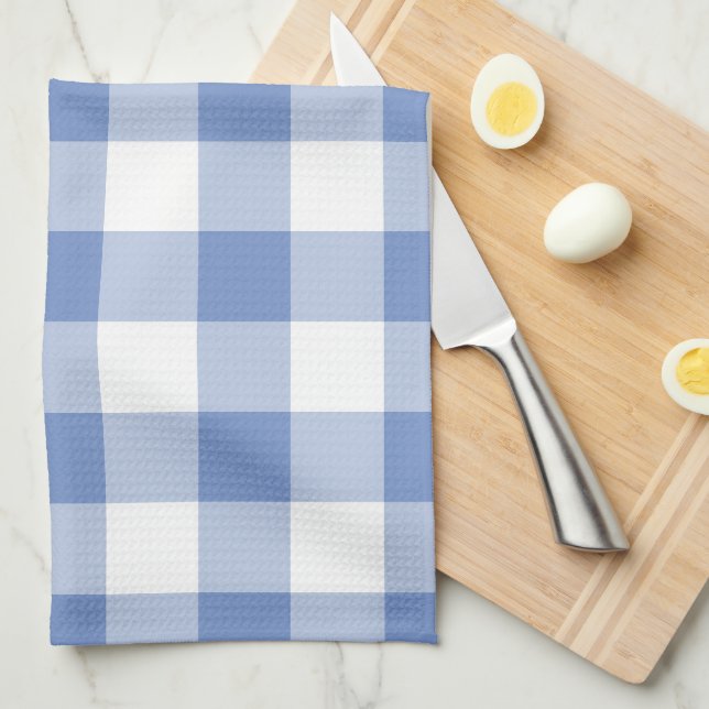 Cornflower Blue Gingham Check Plaid Pattern Tea Towel (Quarter Fold)