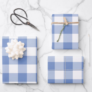 Cornflower Blue Gingham Check Plaid Wrapping Paper Sheet