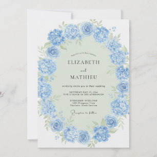 Cornflower Blue Hydrangea Spring Wedding Invitation