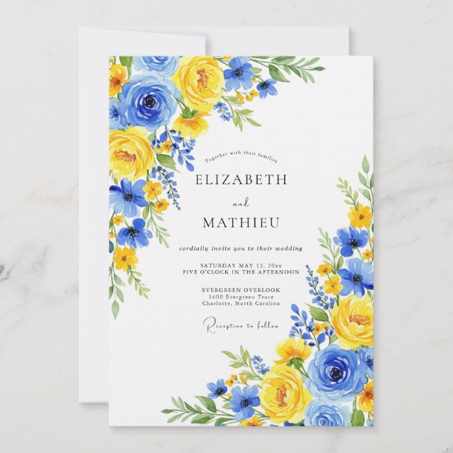 Cornflower Blue Joyful Botanical Wedding Invitation (Front)