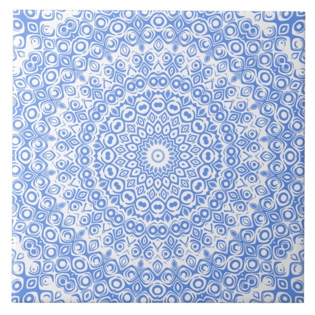 Cornflower Blue Mandala Pattern Tile (Front)