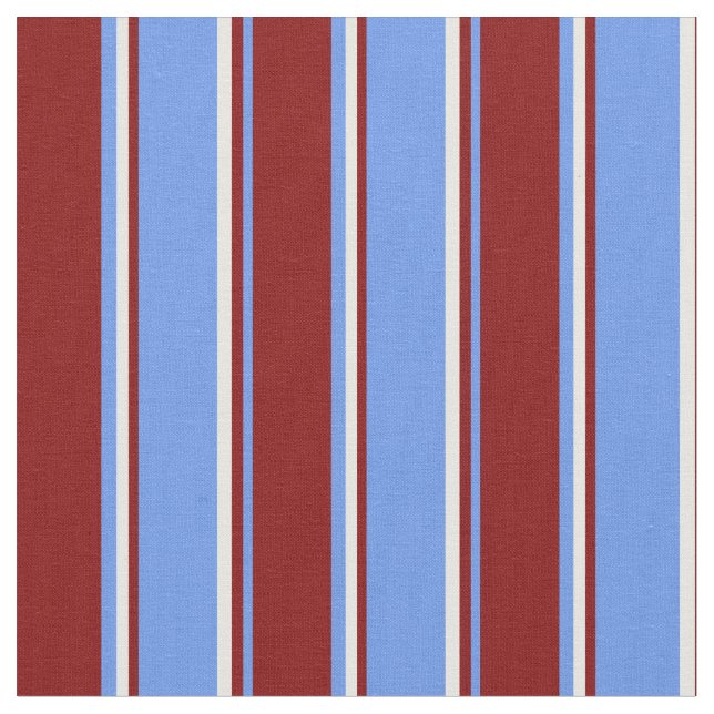 Cornflower Blue, Maroon & White Lines Fabric (Close Up)