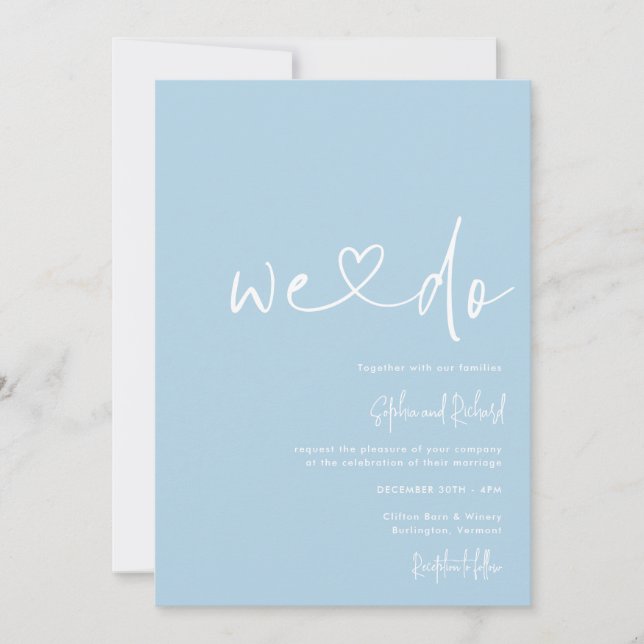 Cornflower Blue Minimalist Script Modern Wedding Invitation (Front)
