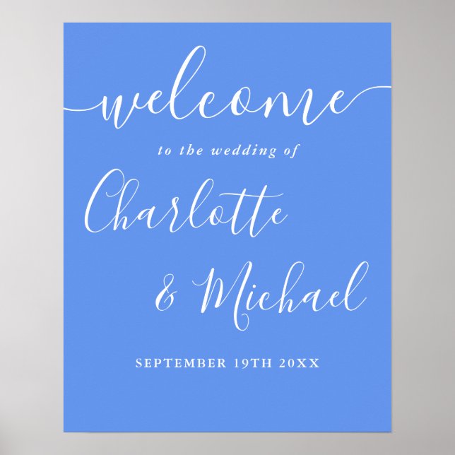 Cornflower Blue Modern Wedding Welcome Sign (Front)