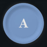 Cornflower Blue Monogram Initial White Custom Cool Paper Plate<br><div class="desc">Designed with text template for monogrammed initial which you can customise! You may also change the background colour as you like.</div>