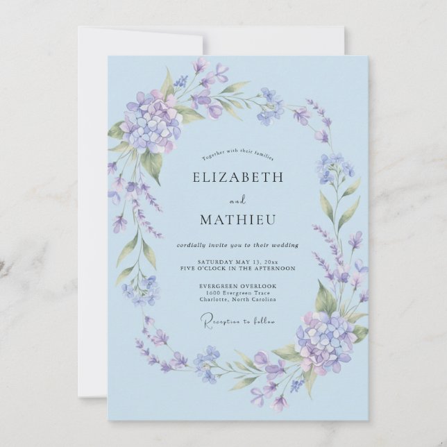 Cornflower Blue Painterly Summer Wedding Invitation (Front)
