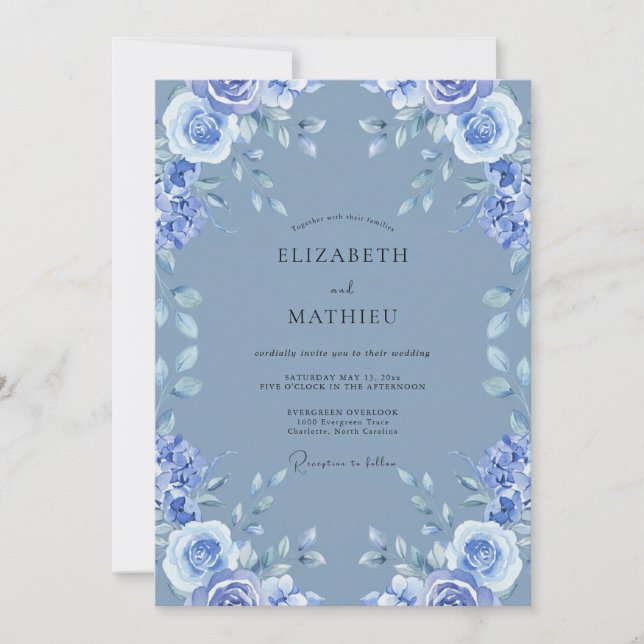 Cornflower Blue Peony Wedding Invitation (Front)