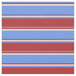 Cornflower Blue, Red, and Beige Lines Fabric