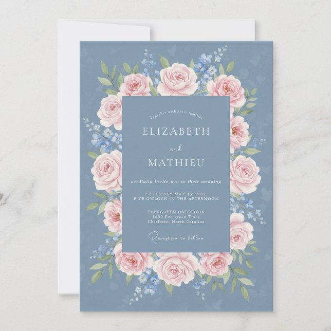 Cornflower Blue Refined Spring Wedding Invitation (Front)