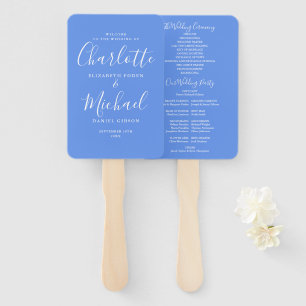 Cornflower Blue Signature Script Wedding Program Hand Fan