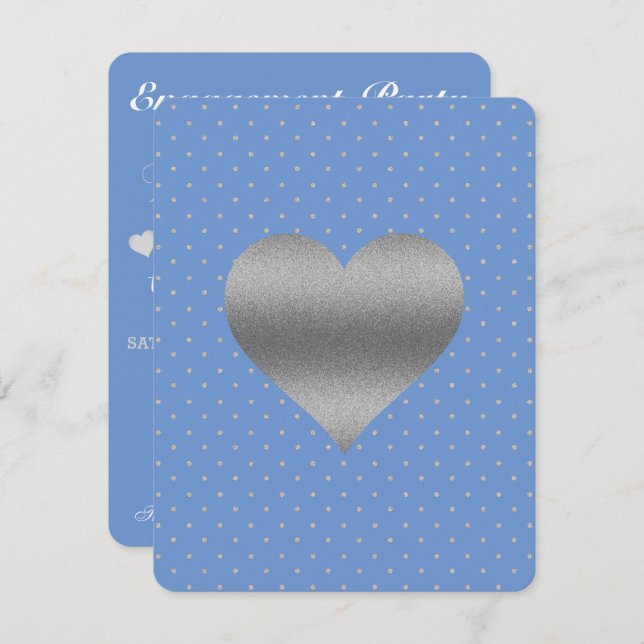 Cornflower Blue & Silver Polka Dot Shower Party Invitation (Front/Back)