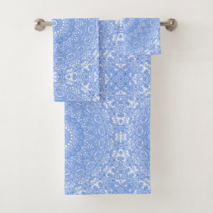 Cornflower Blue Symmetry Mandala Bath Towel Set