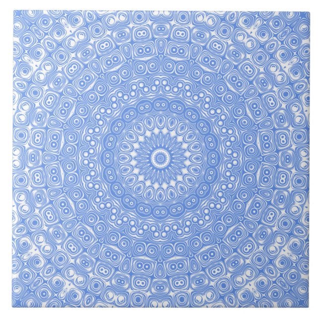Cornflower Blue Symmetry Mandala Tile (Front)