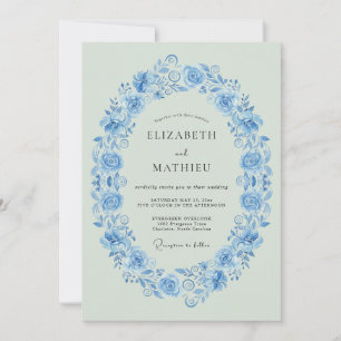 Cornflower Blue Vintage Botanical Wedding Invitation