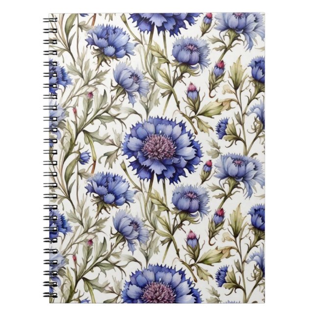 Cornflower blue vintage style floral notebook (Front)