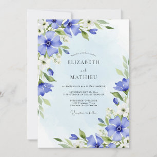 Cornflower Blue Watercolor Spring Wedding Invitation