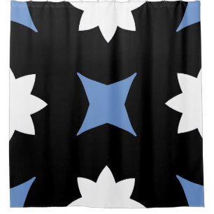 Cornflower Blue white Black Geometric Shower Curtain