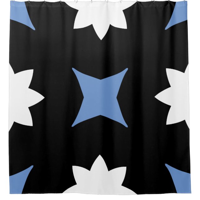 Cornflower Blue white Black Geometric Shower Curtain (Front)