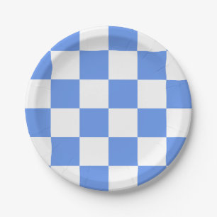 Cornflower Blue/White Checkered Paper Plate