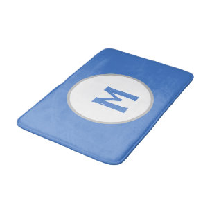 Cornflower Blue White Silver Monogram Bath Mat