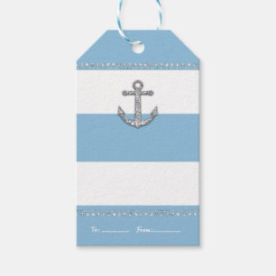 Cornflower Blue & White Stripes Diamond Anchor Gift Tags