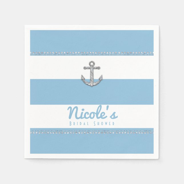 Cornflower Blue & White Stripes Diamond Anchor Napkin (Front)