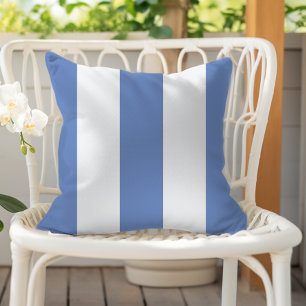 Cornflower Blue White Vertical Cabana Stripes Cushion
