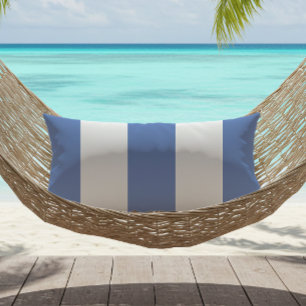 Cornflower Blue White Wide Cabana Stripes Lumbar Cushion