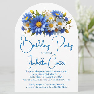 Cornflower Blue Yellow White Birthday Floral Invitation