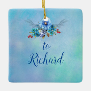 Cornflower Blues in Watercolor Ceramic Ornament