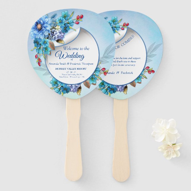 Cornflower Blues in Watercolor Hand Fan (Front and Back)