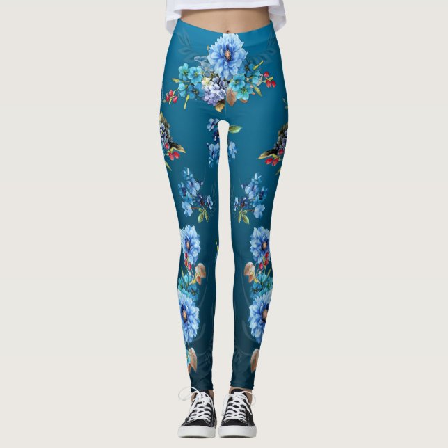 Cornflower Blues in Watercolor Leggings (Front)