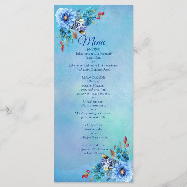 Cornflower Blues in Watercolor Menu (Front)