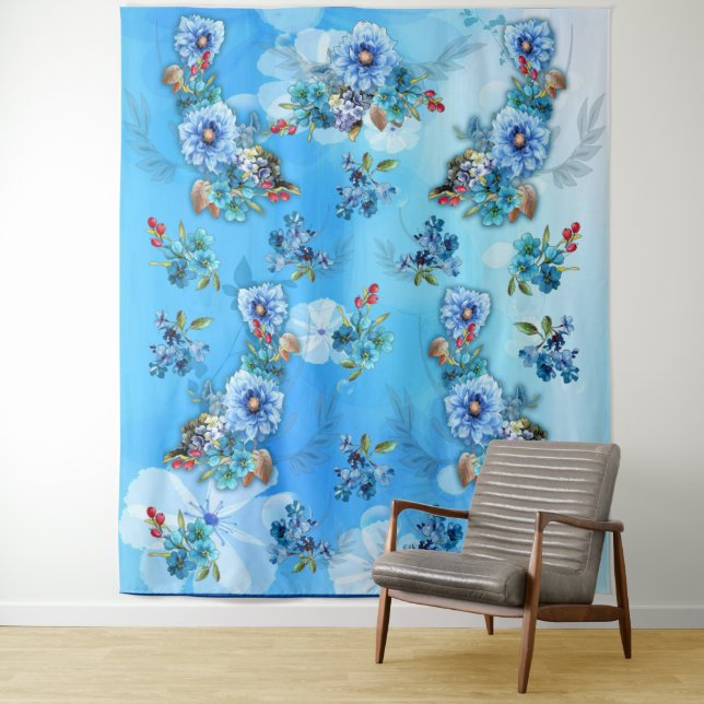 Cornflower Blues in Watercolor Tapestry (In Situ)