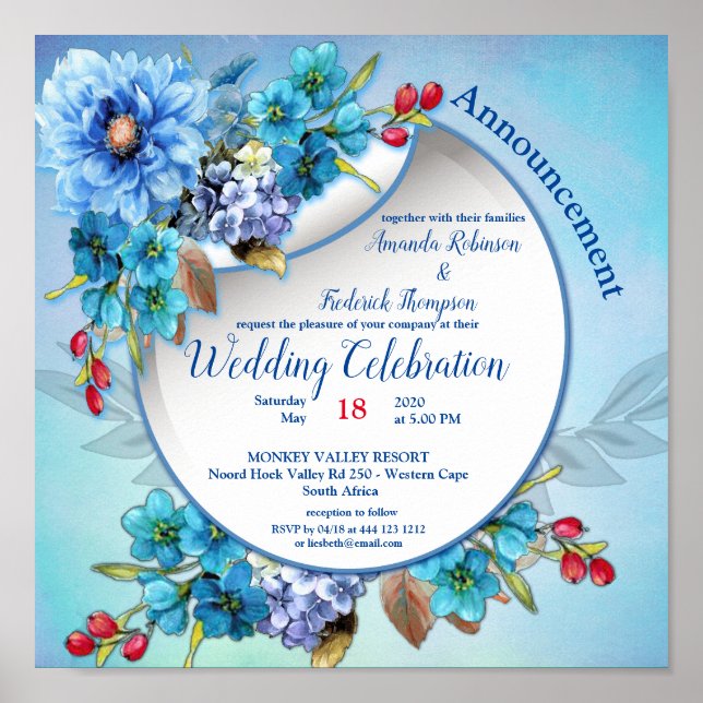 Cornflower Blues in Watercolor Wedding Poster (Front)
