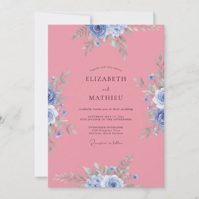 Cornflower Blush Bloom Wedding Invitation (Front)