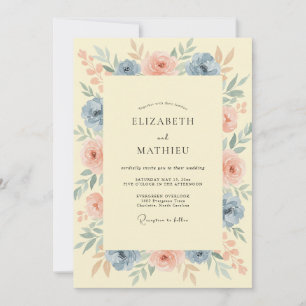 Cornflower Blush Peach Peony Wedding Invitation