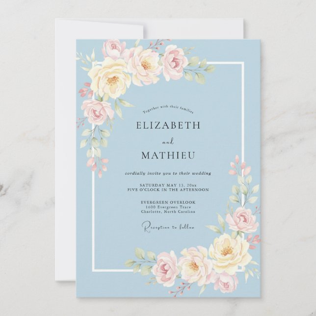 Cornflower Blush Peach Petal Wedding Invitation (Front)