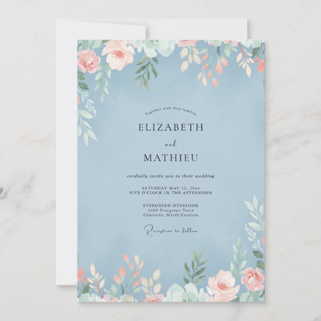 Cornflower Blush Petal Wedding Invitation (Front)