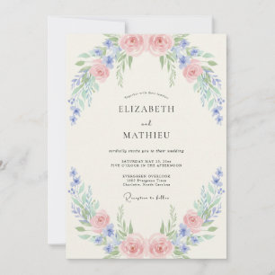Cornflower Blush Pink Peony Wedding Invitation