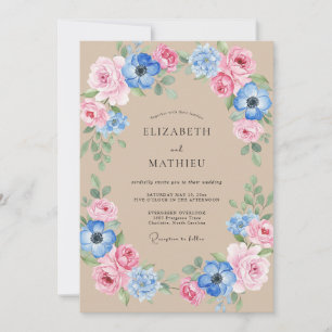 Cornflower Blush Pink Petal Wedding Invitation