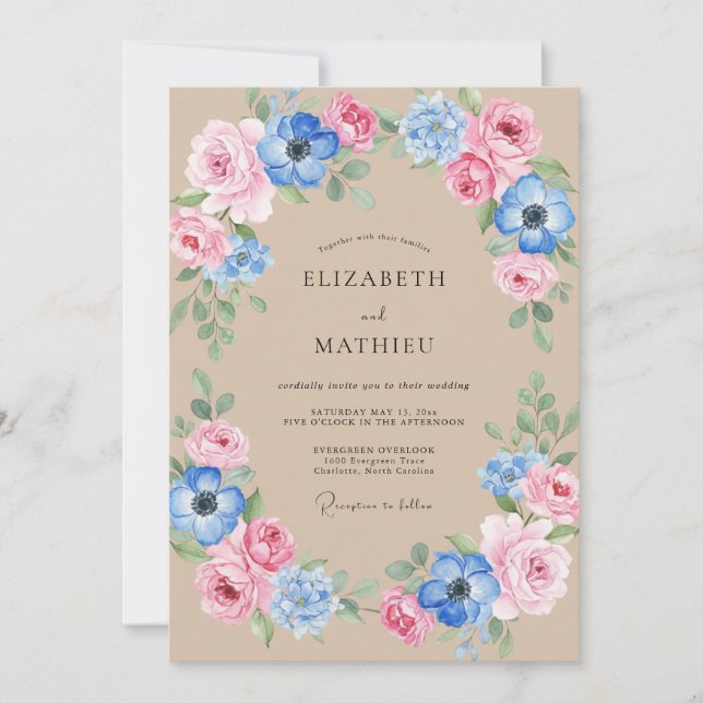 Cornflower Blush Pink Petal Wedding Invitation (Front)