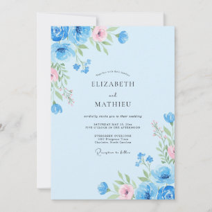 Cornflower Blush Pink Ranunculus Eucalyptus Weddin Invitation